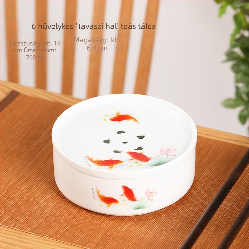 Gongfu utazó teáskészlet kerámiatálcával, fehér porcelán, hordozható otthonra, autóba és kültéri használatra