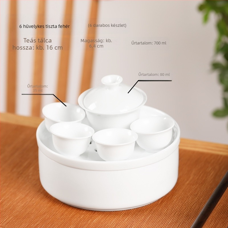 Gongfu utazó teáskészlet kerámiatálcával, fehér porcelán, hordozható otthonra, autóba és kültéri használatra