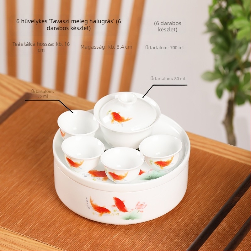 Gongfu utazó teáskészlet kerámiatálcával, fehér porcelán, hordozható otthonra, autóba és kültéri használatra