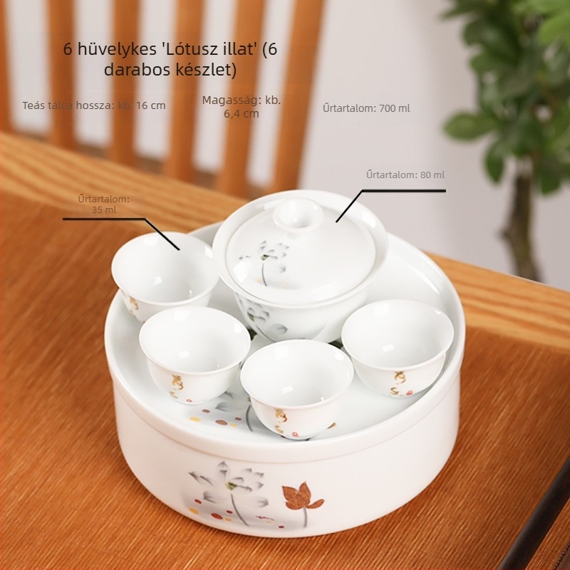 Gongfu utazó teáskészlet kerámiatálcával, fehér porcelán, hordozható otthonra, autóba és kültéri használatra