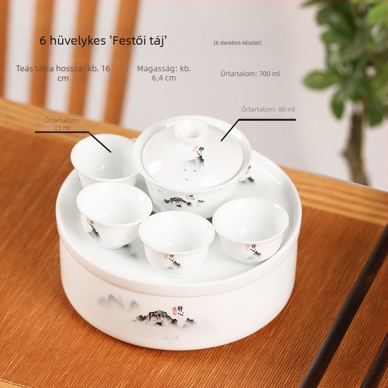 Gongfu utazó teáskészlet kerámiatálcával, fehér porcelán, hordozható otthonra, autóba és kültéri használatra