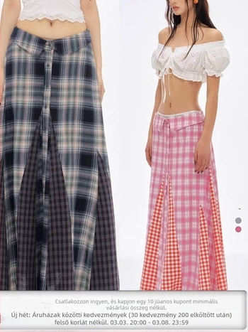 Currig Női hosszú szoknya, tavaszi amerikai-stílusú retro, kockás patchwork, karcsú szabás, közepes alacsony derék