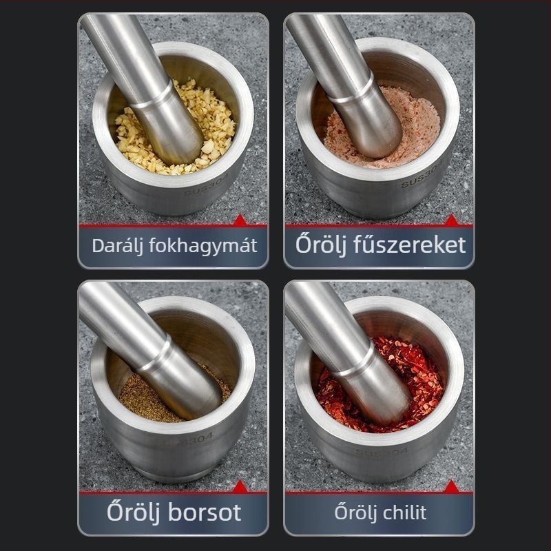 Prémium rozsdamentes acél fokhagyma-maszker és mozsár, kézi konyhai őrlő
