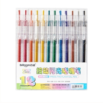 Baitong nyomógombos glitter gél toll, színes kiemelő toll a jegyzetekhez, diákoknak és iskolai használatra