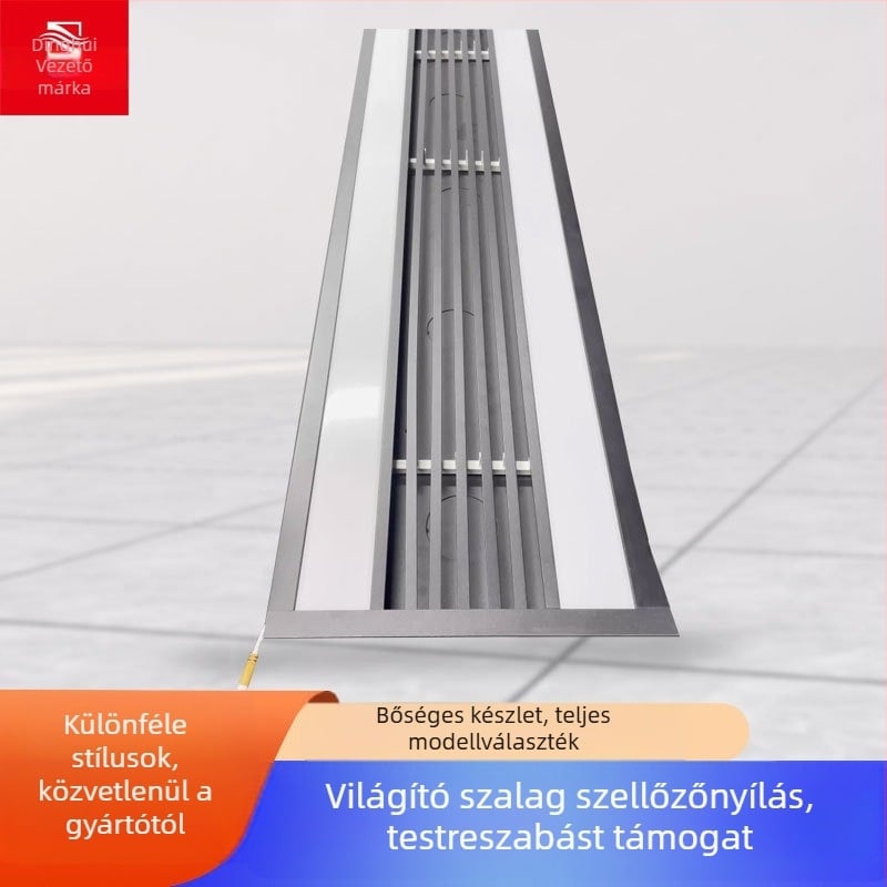 Dekoratív LED-szalag légcsatornával, fekete szellőzőrács, testre szabható légkimenet, csendes működés