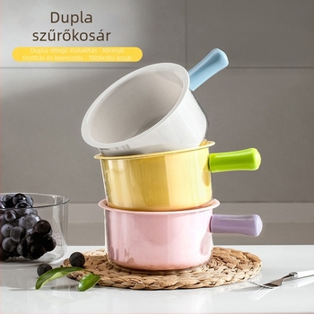 Konyhai dupla rétegű leeresztő kosár zöldségek és gyümölcsök mosásához, modern dizájn, multifunkcionális