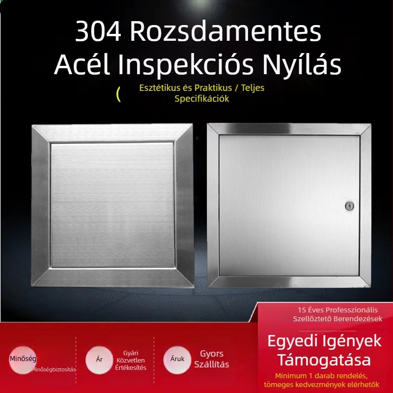 304 rozsdamentes acél karbantartási portfedél HVAC-hoz és csővezetékekhez, dekoratív panel mágneszáras tűzvédelmi ajtóhoz