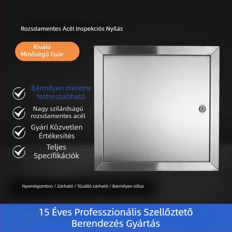 304 rozsdamentes acél karbantartási portfedél HVAC-hoz és csővezetékekhez, dekoratív panel mágneszáras tűzvédelmi ajtóhoz