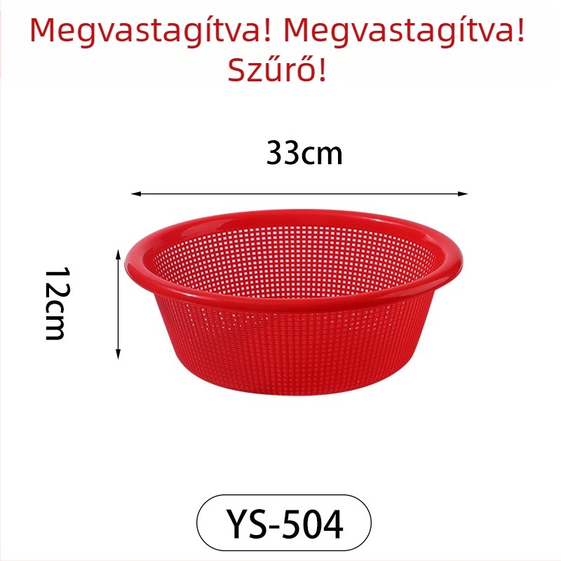 Műanyag lefolyókosár zöldségek és rizs öblítésére, vastagított kivitel, piros színű, háztartási használatra