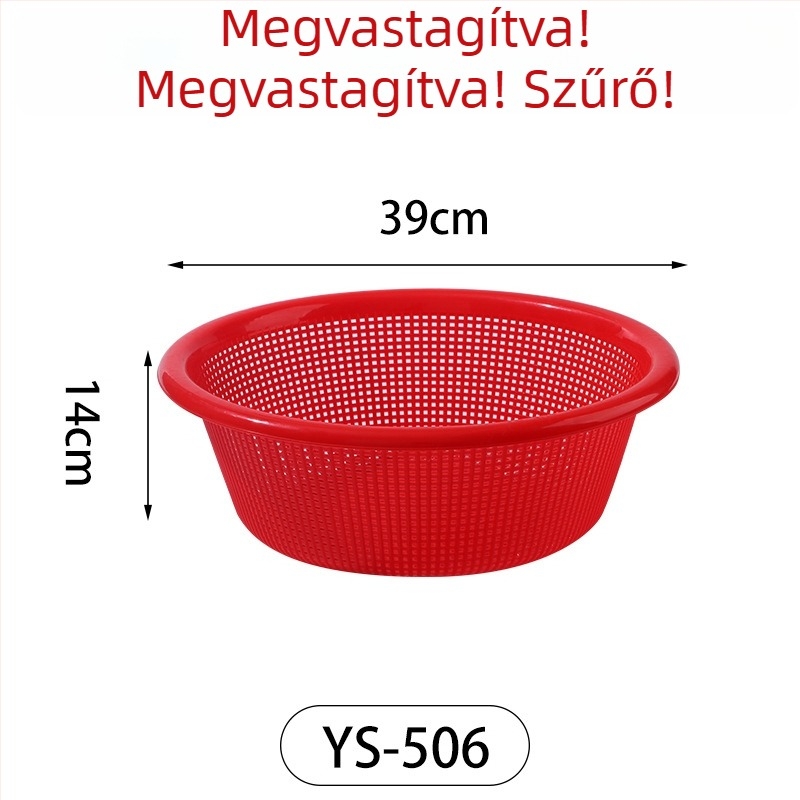 Műanyag lefolyókosár zöldségek és rizs öblítésére, vastagított kivitel, piros színű, háztartási használatra