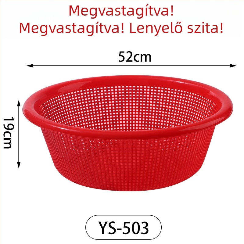 Műanyag lefolyókosár zöldségek és rizs öblítésére, vastagított kivitel, piros színű, háztartási használatra