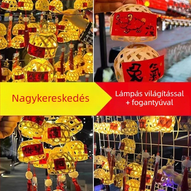 Chaoshan stílusú bambusz fonott lámpa világítással — kis lámpás éjszakai piacra