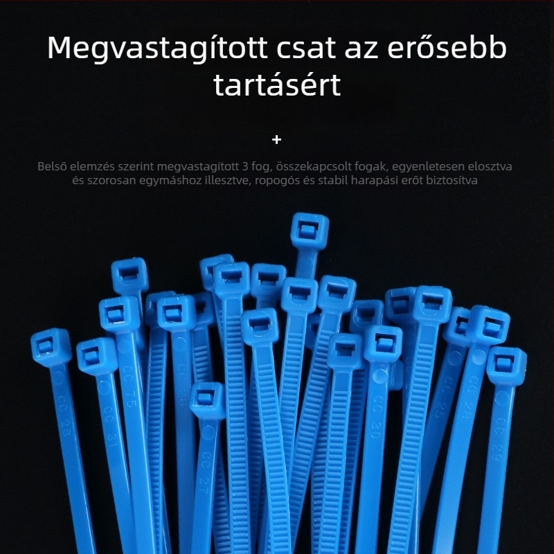 Kék nylon kábelkötegelő szalagok, változatos méretek, 100 db
