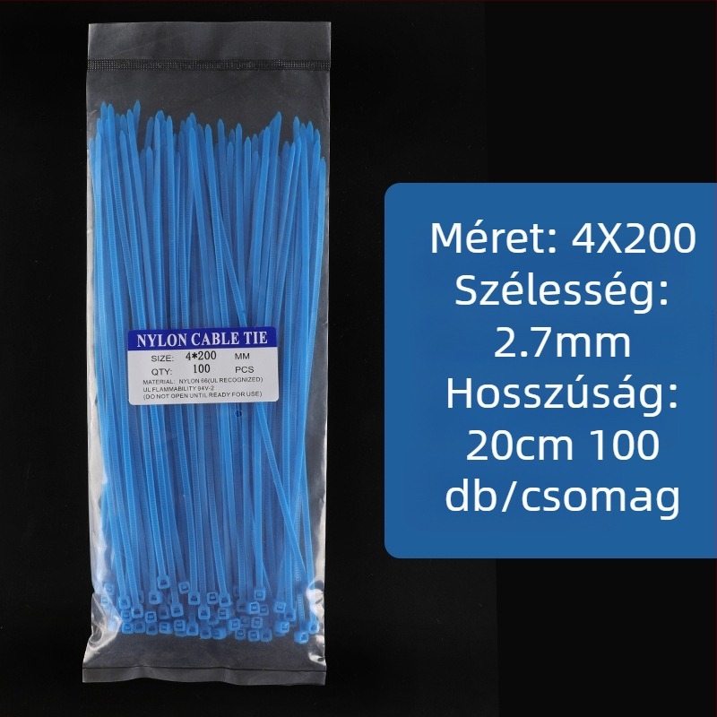 Kék nylon kábelkötegelő szalagok, változatos méretek, 100 db