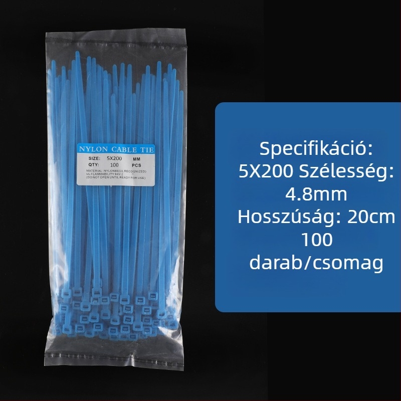 Kék nylon kábelkötegelő szalagok, változatos méretek, 100 db