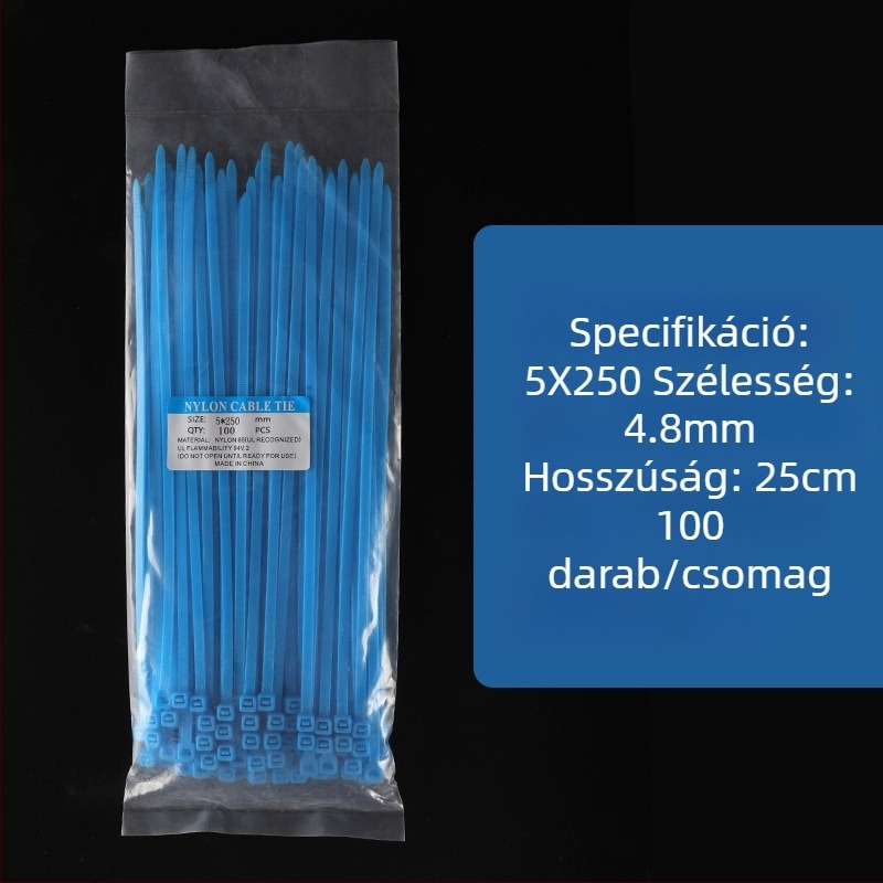 Kék nylon kábelkötegelő szalagok, változatos méretek, 100 db