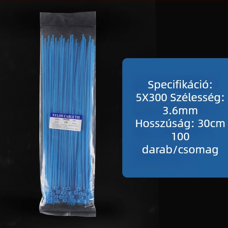 Kék nylon kábelkötegelő szalagok, változatos méretek, 100 db