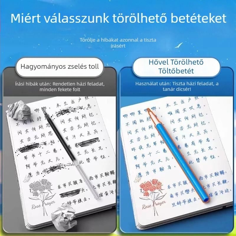 Hővel törölhető gél tollbetét, 0,5 mm hegy, modell 9604, fekete
