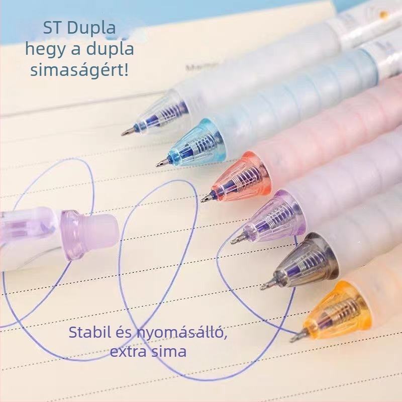 Nyomógombbal működő, radírozható víz toll gyerekeknek, 0,5 mm hegy, kristálykék test, fekete tinta