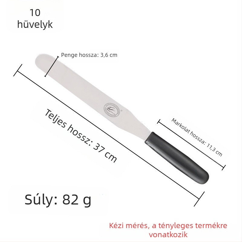 Konyhai süteménykészítő eszközök készlet: torta spatulája, egyenes kés, görbe kés, krém spatula és kaparó