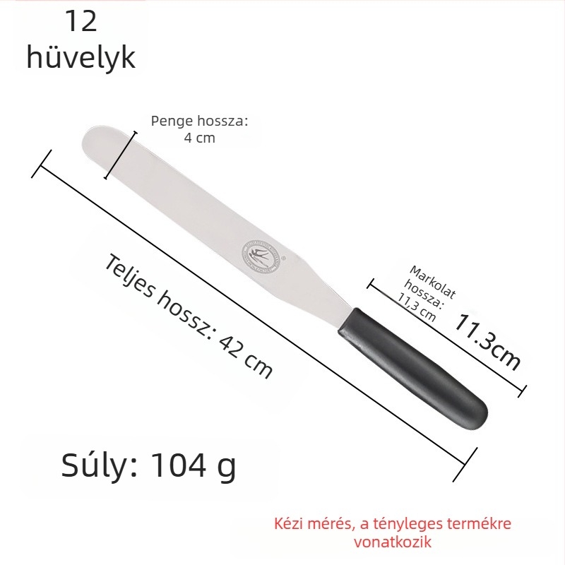 Konyhai süteménykészítő eszközök készlet: torta spatulája, egyenes kés, görbe kés, krém spatula és kaparó