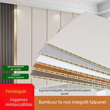 Integrált falpanelek bambusz-fa rostból belső dekorációhoz – önszerelésű burkolópanelek, fa furnérhatású panelek, szénkristály panelek