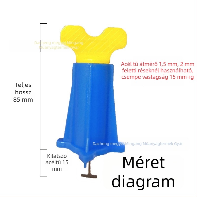 Új, megerősített, nagy méretű egykezes csempe szintező eszköz, cserélhető tűvel a fugák pozicionálásához