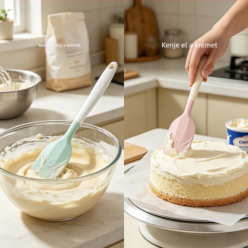 Integrált szilikon spatula, nagy méretű, puha spatula süteményekhez és krémekhez, élelmiszer-minőségű, tapadásmentes konyhai spatula.