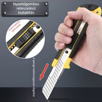 Gumi bevonat markolatú és magas széntartalmú acélból készült vágókés, 18 mm széles tapéta/ipari penge, nagy teherbírású kézi kés, penge 0,5 × 18 × 100 mm