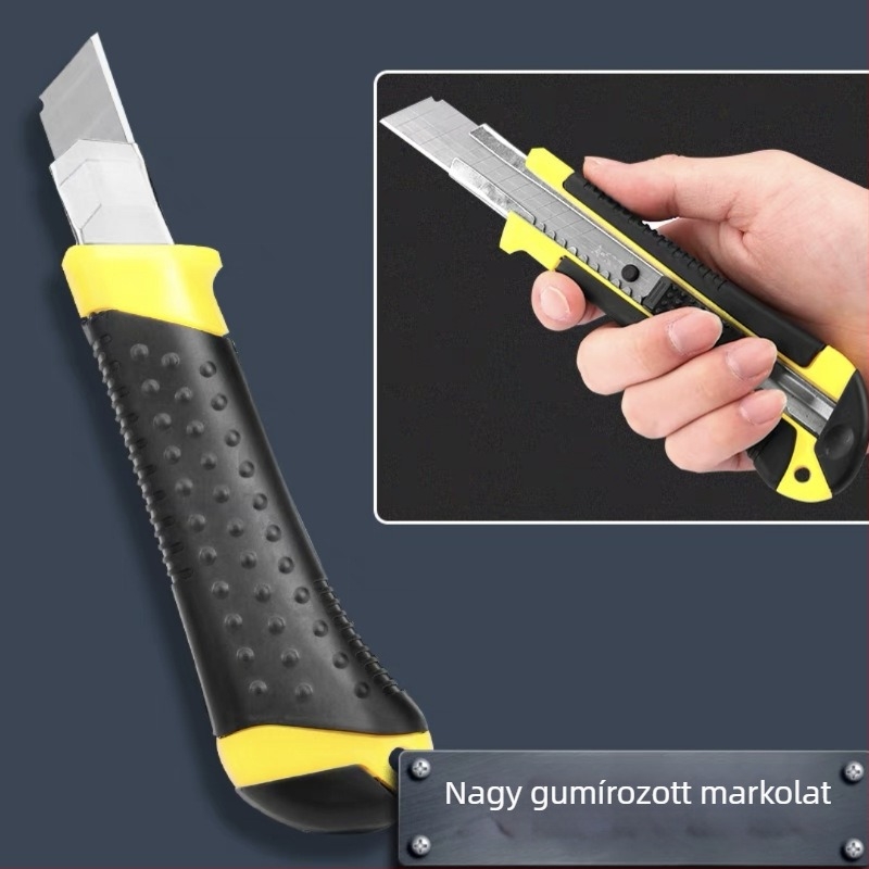Gumi bevonat markolatú és magas széntartalmú acélból készült vágókés, 18 mm széles tapéta/ipari penge, nagy teherbírású kézi kés, penge 0,5 × 18 × 100 mm