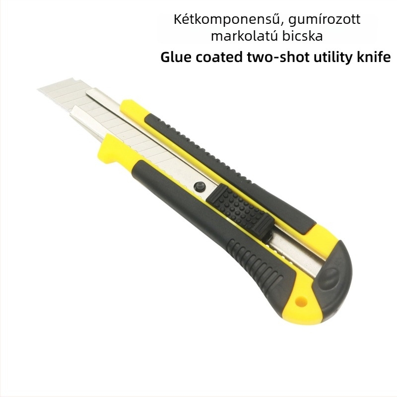 Gumi bevonat markolatú és magas széntartalmú acélból készült vágókés, 18 mm széles tapéta/ipari penge, nagy teherbírású kézi kés, penge 0,5 × 18 × 100 mm
