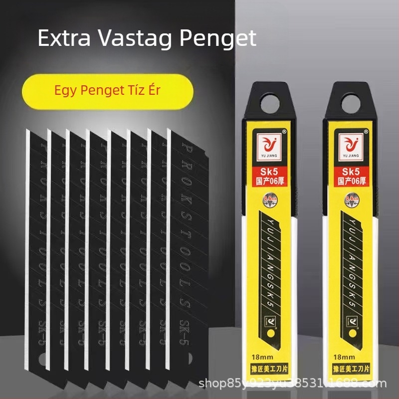 18 mm-es teljesen fekete, nagy vágópenge, vastított élű, tapéta és falak összekapcsolásához, ipari minőség
