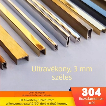 Rozsdamentes acél U‑alakú hornyolt dekoratív csík él- és mennyezetdekorációhoz