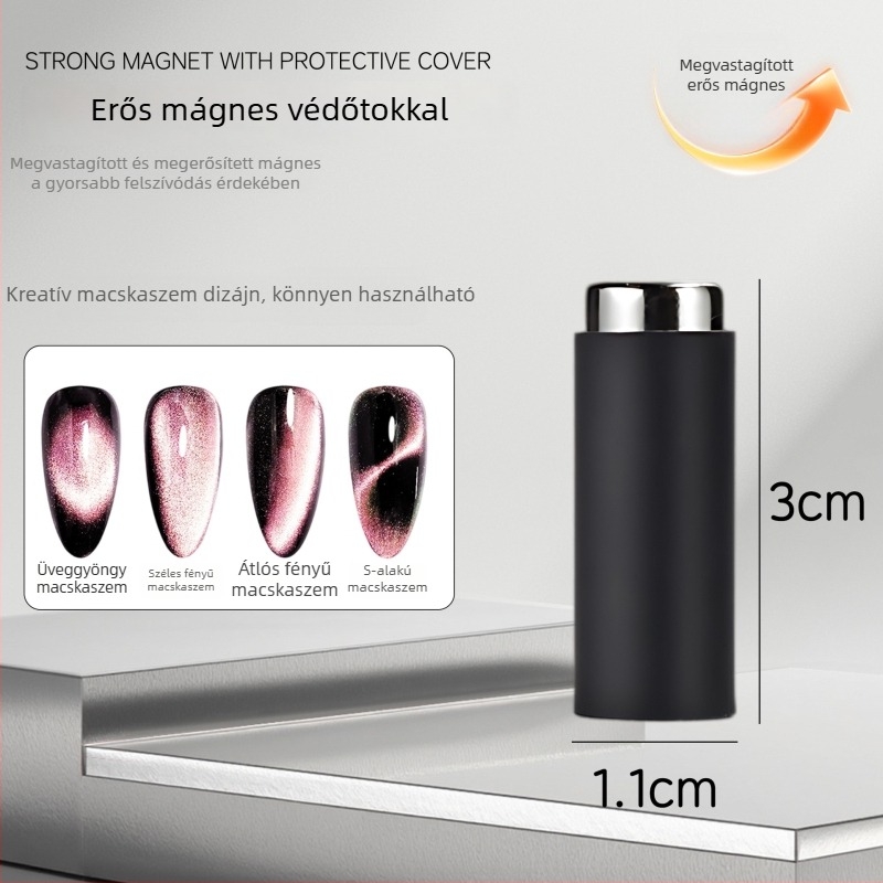 Körömdekorációhoz tartozó multifunkcionális eszköz cat-eye effektussal, védőburkolattal, hengeres erős mágnessel a kreatív mintákhoz
