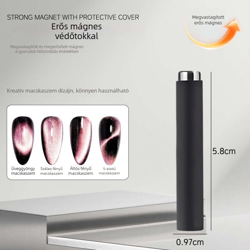 Körömdekorációhoz tartozó multifunkcionális eszköz cat-eye effektussal, védőburkolattal, hengeres erős mágnessel a kreatív mintákhoz