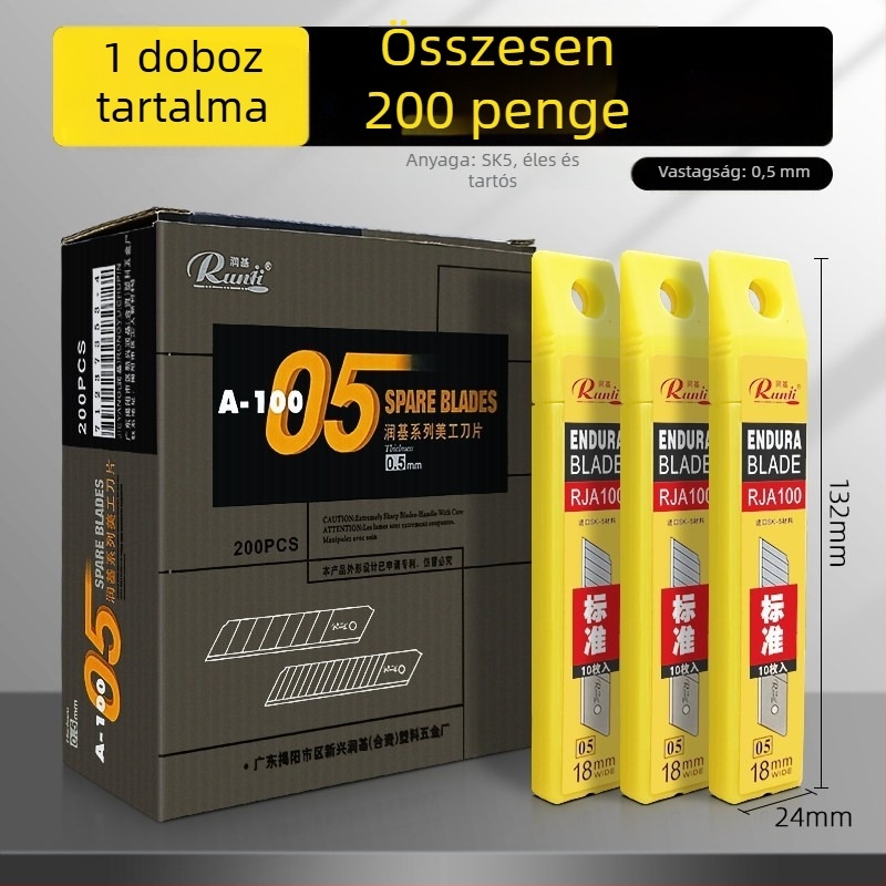 Runji 05 Nagy méretű univerzális kés, 18 mm-es penge, 14 állás, modell A-100, papír és tapéta vágásához