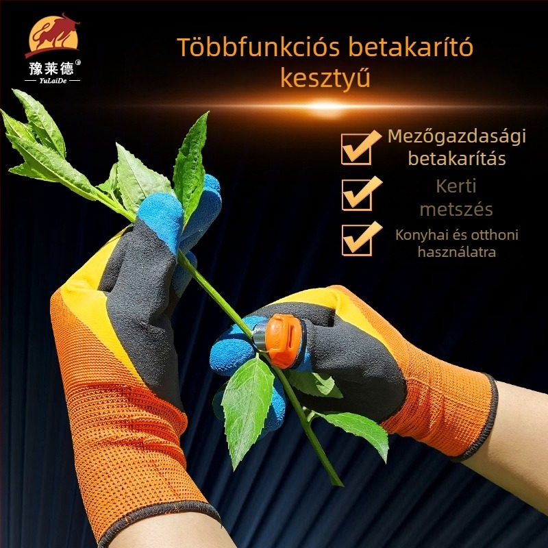 Szedő kesztyű beépített hüvelykujjas késsel a paprika, bab és tea szedéséhez