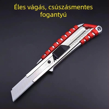 Alumínium ötvözetű vágó kés csúszásmentes markolattal, nagy méretű, nehéz terhelésű, többfunkciós tapétázókés csomagolás felnyitásához, nagykereskedelem