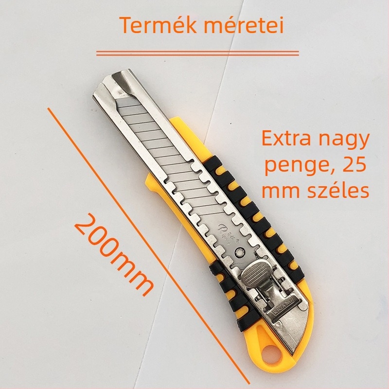 Nagy művészeti kés 25 mm pengével, teljes acélból készült, megerősített keret, nehéz terhelésű kivitel ipari papírtvágáshoz