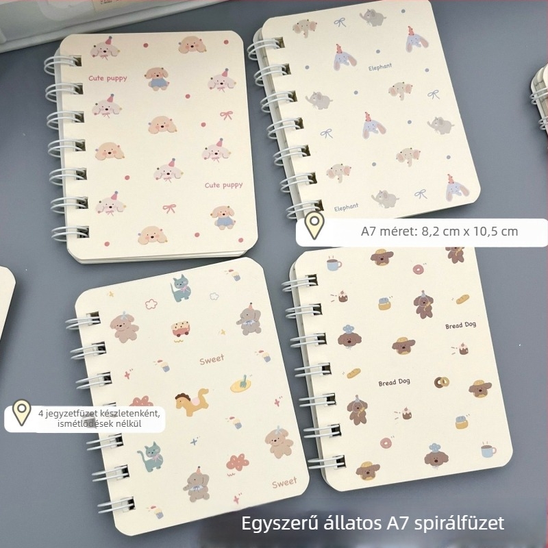 A7-es spirálfüzet állatmintával, kompakt zsebméretű vázlatfüzet lányoknak, magas esztétikai vonzerővel