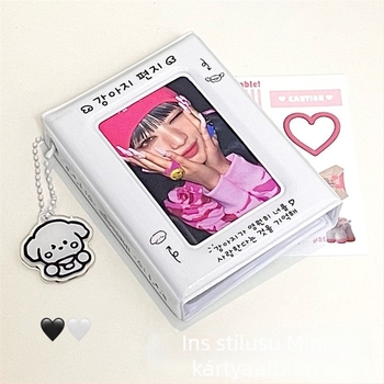 Instagram-stílusú krém színű kiskutya témájú fotóalbum egysoros oldalakkal, kártyatartóval és 3 hüvelykes Polaroid fotókhoz, idol rajongóknak