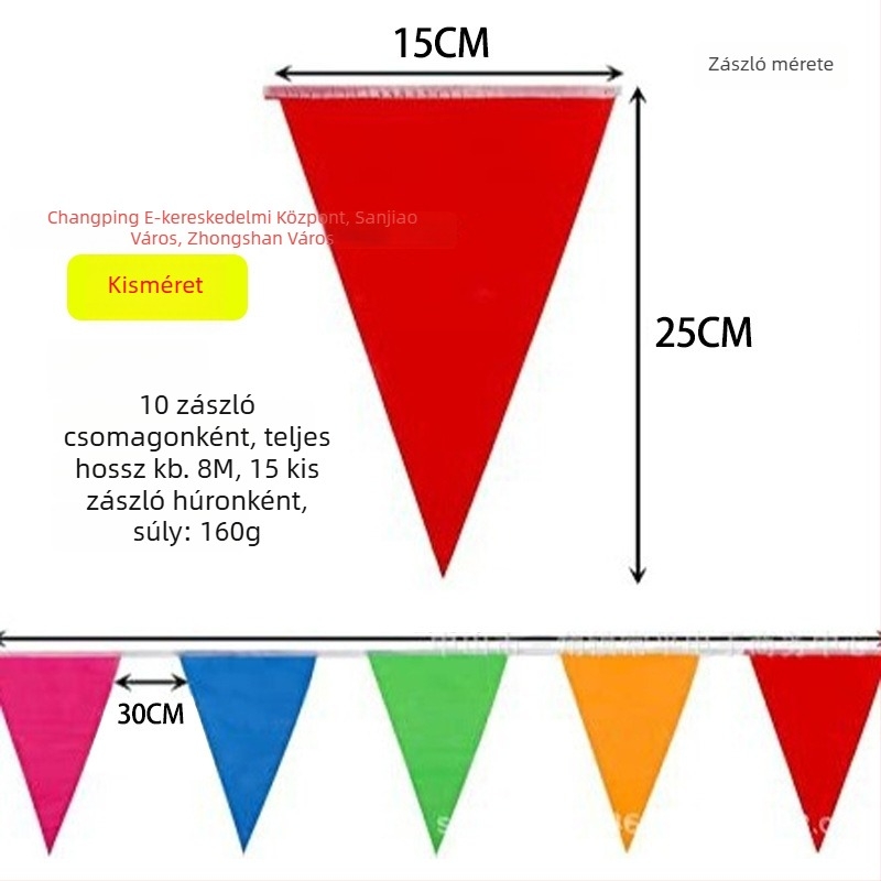 Színes háromszög zászlók kültéri dekorációhoz és átadó ünnepségekhez építkezési területen