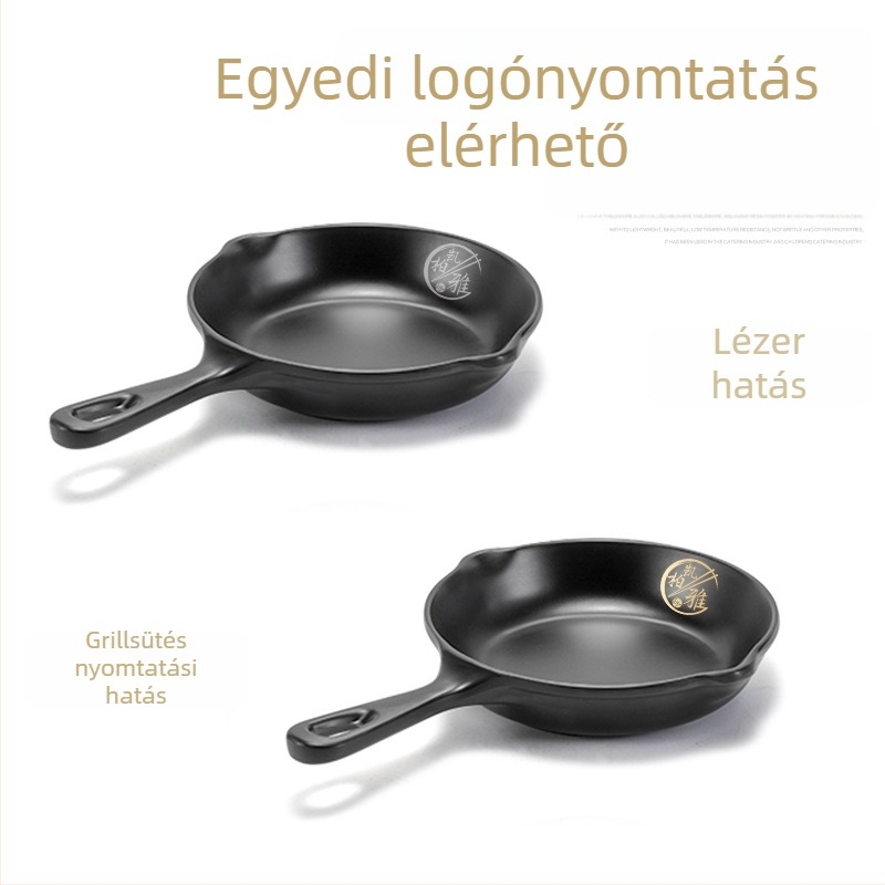 Fekete melamin tányér fogantyúval forró pothoz és grillhez, lapos rizs tál matt felülettel éttermi használatra