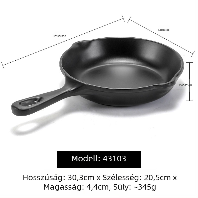 Fekete melamin tányér fogantyúval forró pothoz és grillhez, lapos rizs tál matt felülettel éttermi használatra