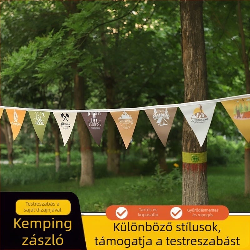 Többszínű háromszög zászlók kempingezéshez, dekoratív zsineg vastag twill anyagból