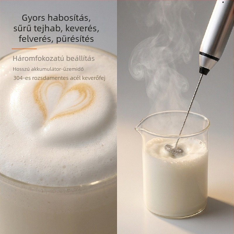 Tölthető kézi tojáskeverő, tejszínhab- és tejhabosító sütéshez