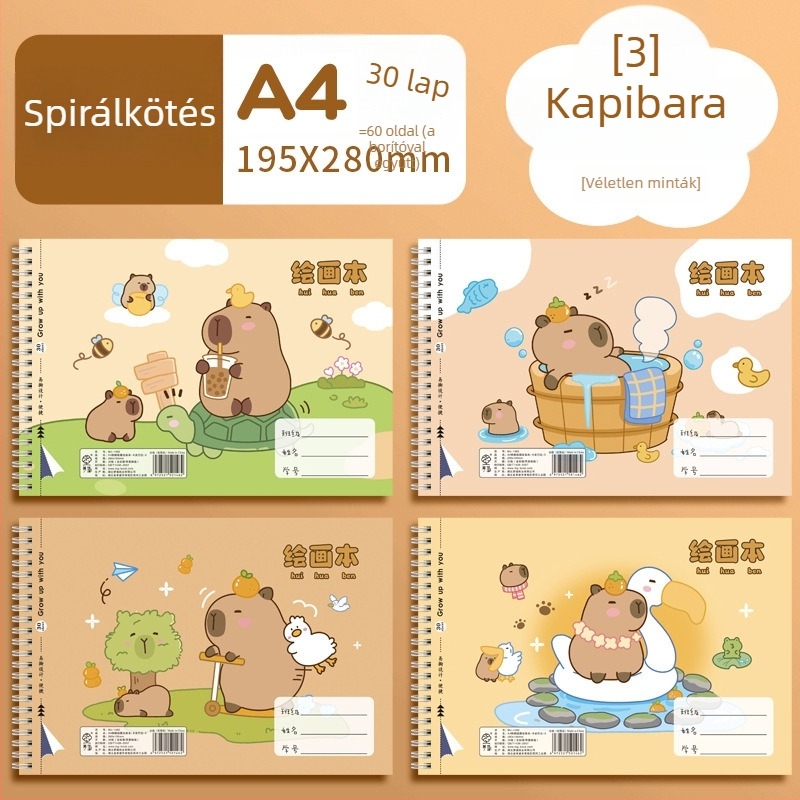 Capybara – Rajzfüzet, A4, spirálkötés, vast papírral, általános és középiskolások számára