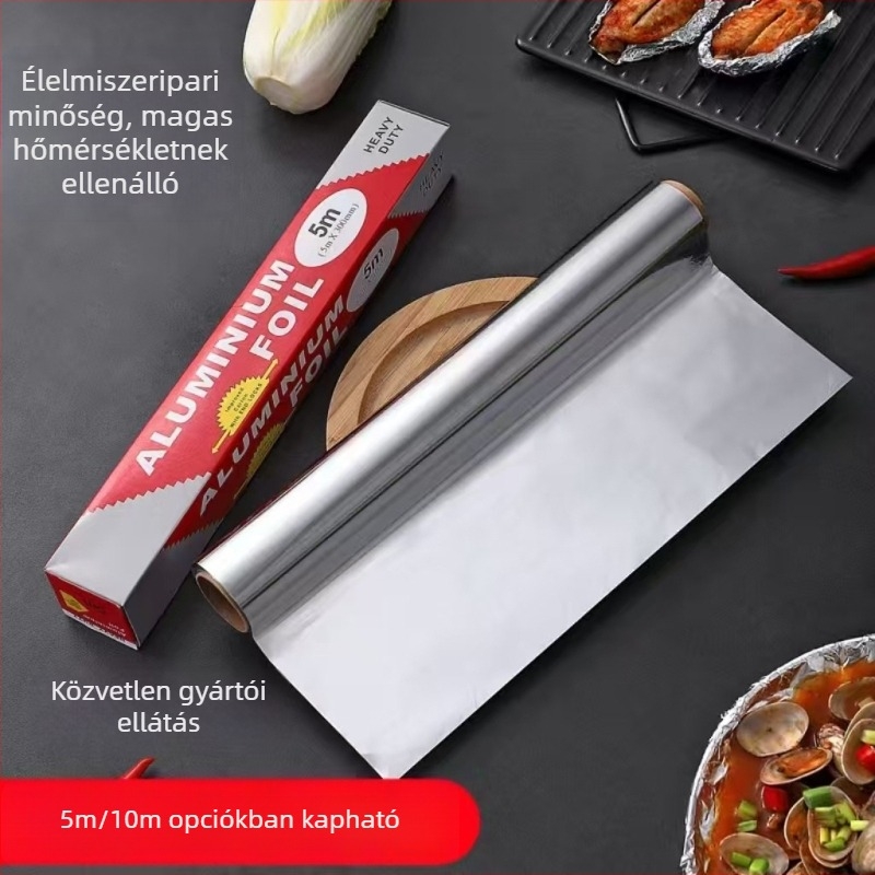 Egyszer használatos vastag alumíniumfólia tekercs, élelmiszer-minőségű sütőhöz, hőálló grillsütéshez
