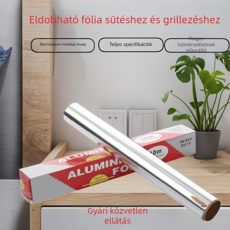 Egyszer használatos vastag alumíniumfólia tekercs, élelmiszer-minőségű sütőhöz, hőálló grillsütéshez