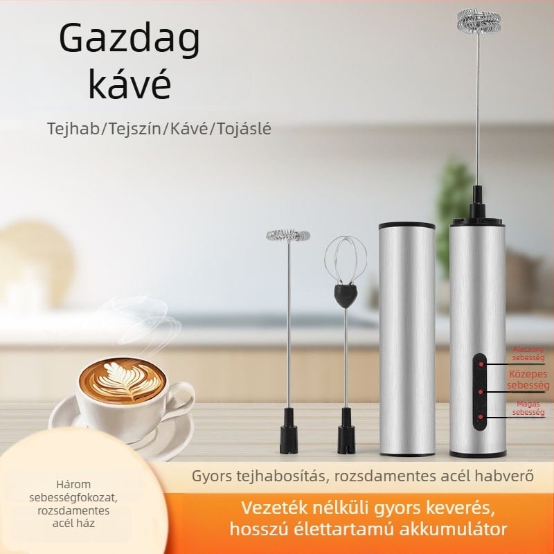 USB-töltéses rozsdamentes acél kézi tojáskeverő, hordozható háztartási mixer, mini tejhabosító